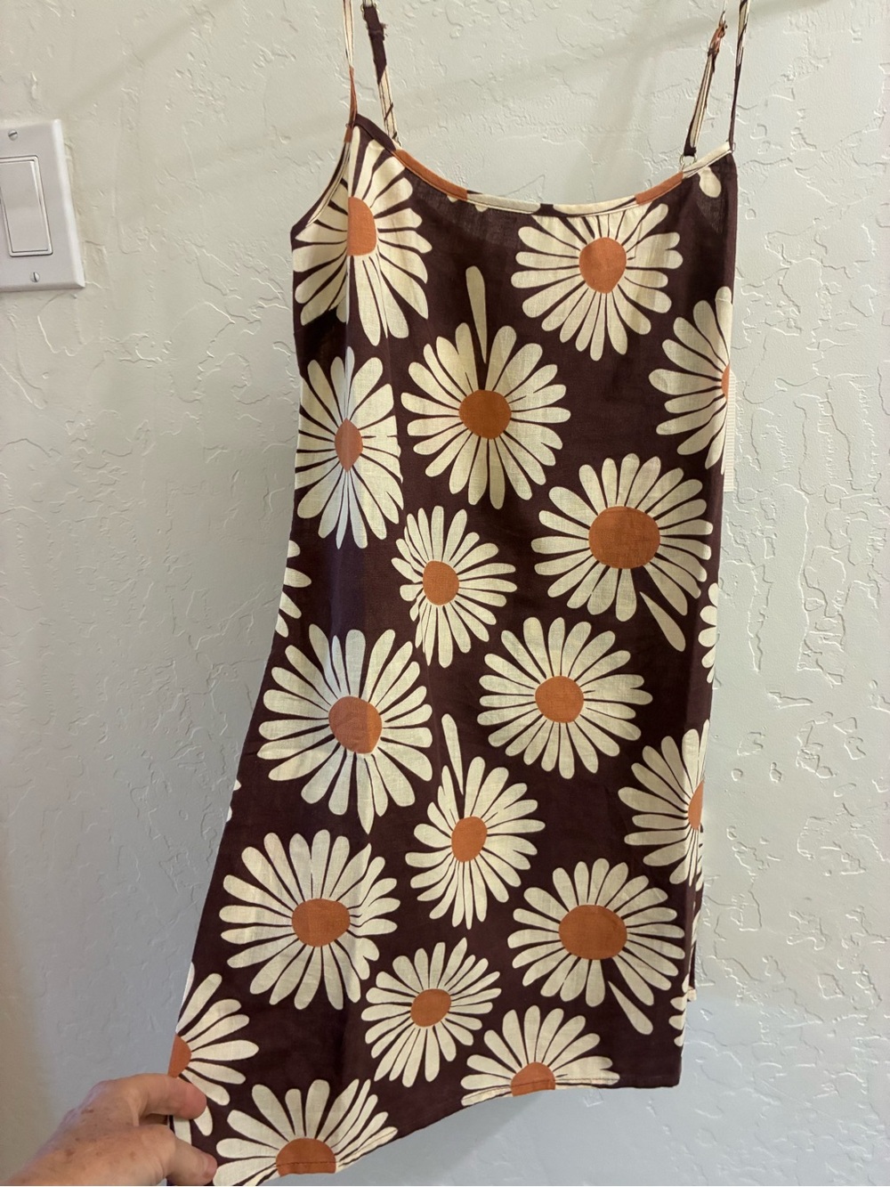 Billabong Brown Mini Dress with Cream Daisies and Orange Centers